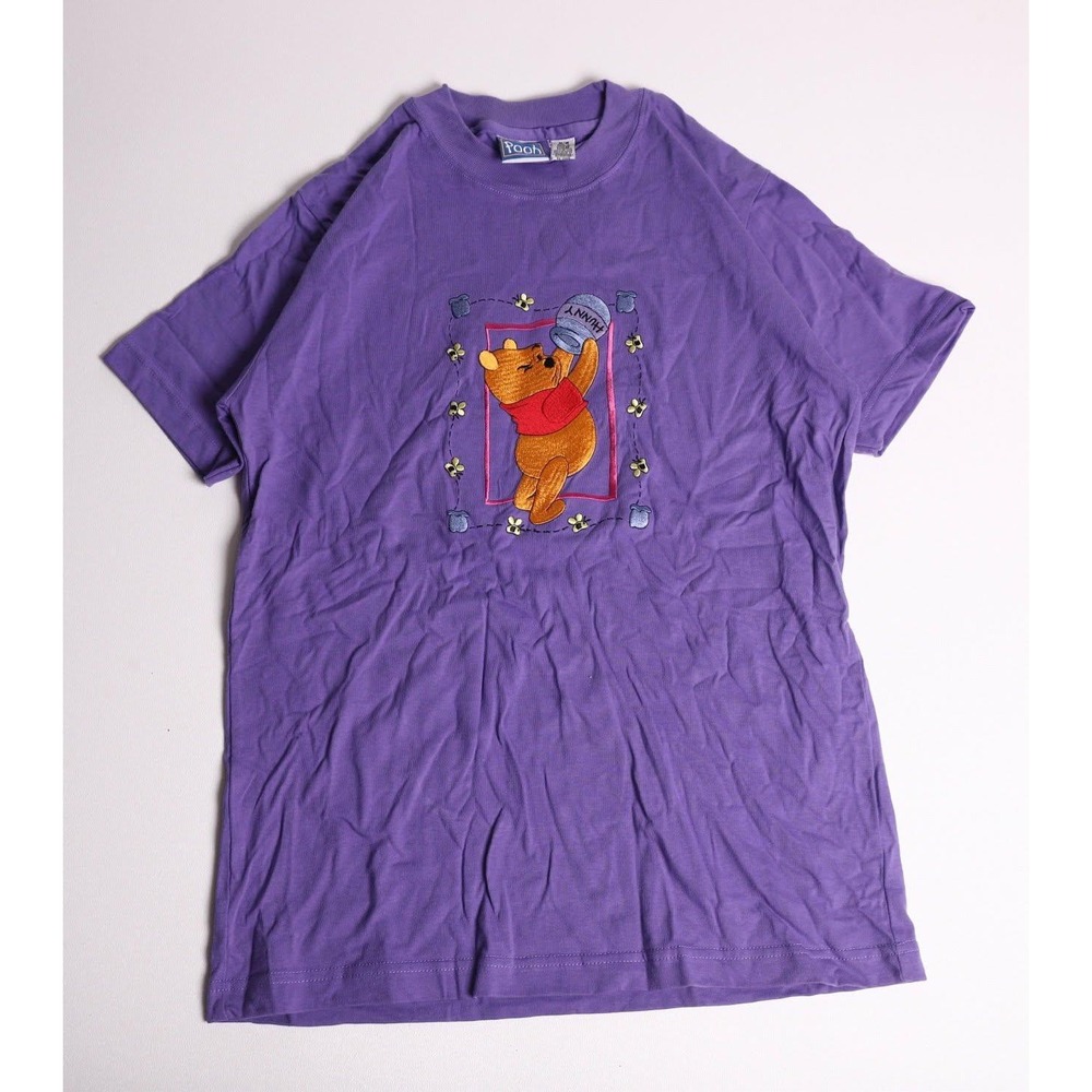 Vintage Disney Winnie the Pooh Embroidered Purple T-Shirt Medium Hunny Bee